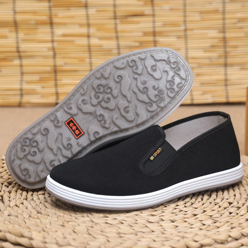 Old Beijing Cloth Shoes Thousand-Layer Sole Men's Anti-Slip Black Cloth Shoes Driving Slip-On Lazy Shoes Auspicious Cloud Sole Cloth Shoes