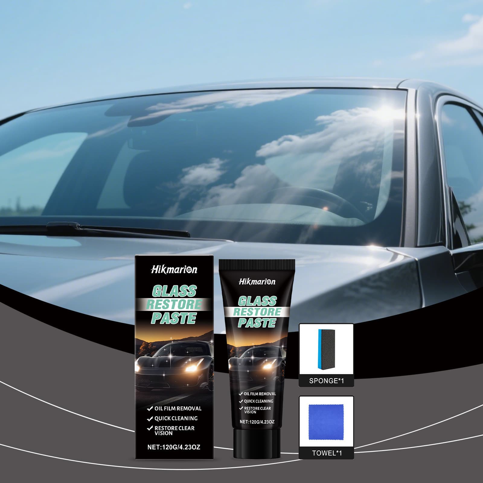 Hikmarion Glass Oil Film Remover Paste, Decontamination Anti-Fog Windshield Oil Film Cleaner Car Cleaning Paste