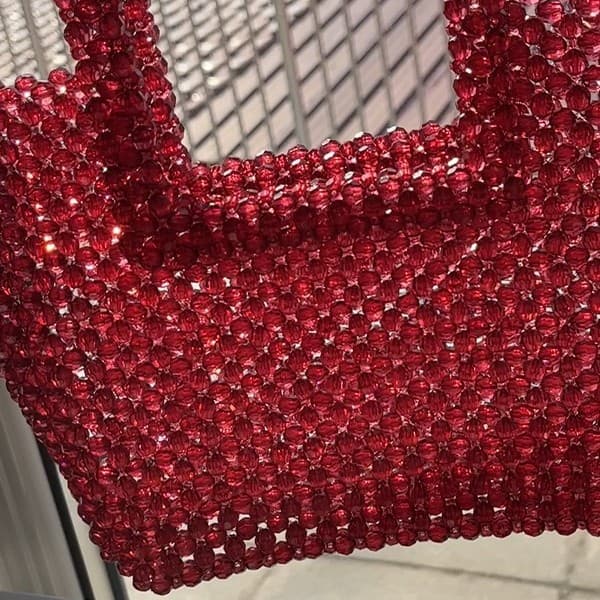 New European and American high-end textured fashion simple beaded handbag large capacity handmade bag