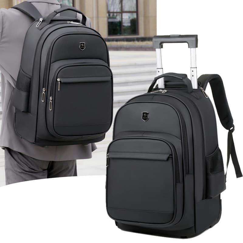2024 New Trolley Backpack Fashion Casual Laptop Bag Large Capacity Schoolbag Simple Solid Color Wheeled Bag