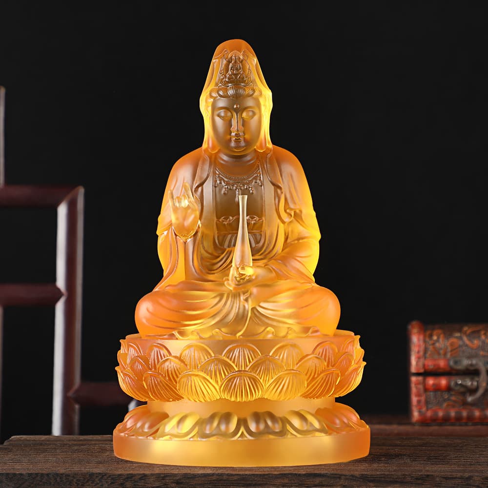 Water Glass Guanyin Bodhisattva Buddha Statue Home Guanyin Bodhisattva Ornament Resin Divine Statue Decoration