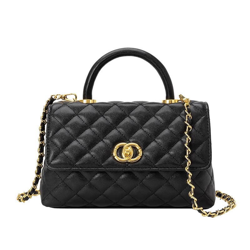 Guangzhou Women's Handbag High-End Light Luxury Caviar Leather Top Handle Bag Small Fragrance Style Genuine Leather Crossbody Bag Versatile Minimalist Shoulder Bag