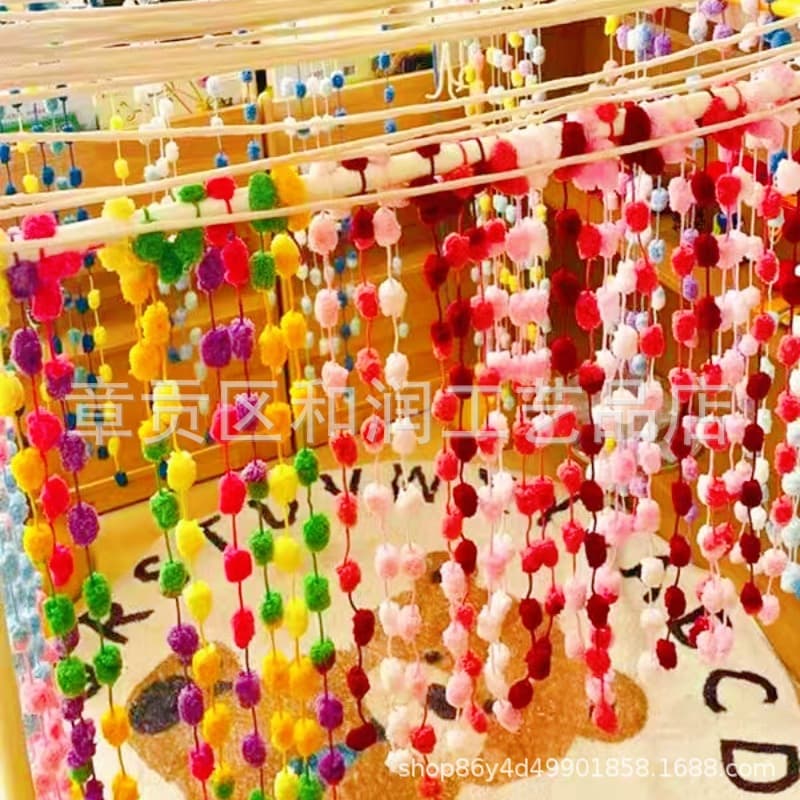 Kindergarten Art Area Wall Decoration Material Colorful Pompom Yarn Line Weaving Area DIY Hanging Ornament