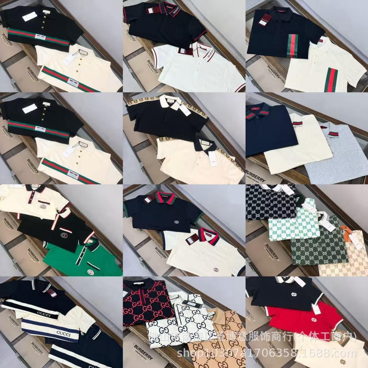 High-End Gu Brand Polo Shirt with Striped Contrast Collar and Gg Letter Embroidery, Unisex Short-Sleeve T-Shirt