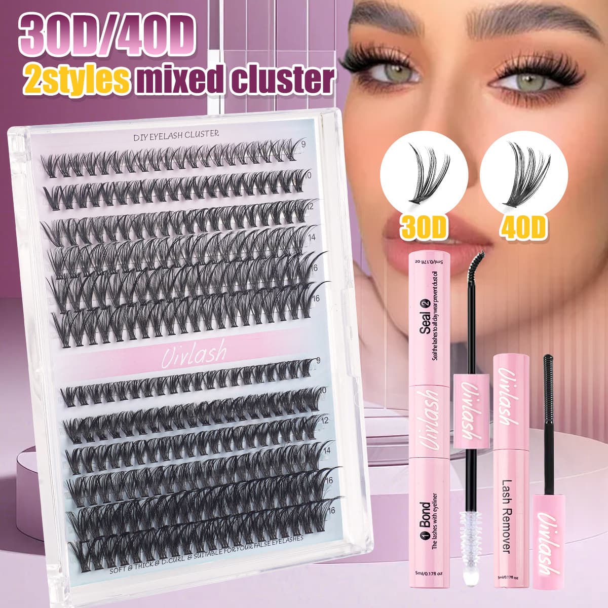 Export Eyelash Extensions 30D+40D Single Cluster Segmented Thick Curly Natural Lashes Cross-Border Set