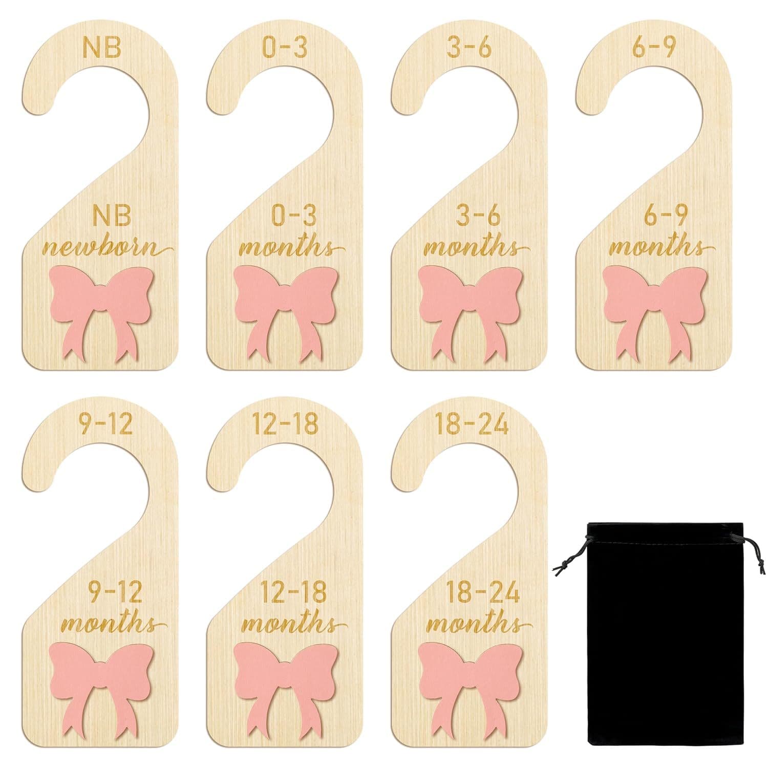 Wooden Baby Clothes Organizer Card, Bow Style, Newborn Clothing Sorting Card