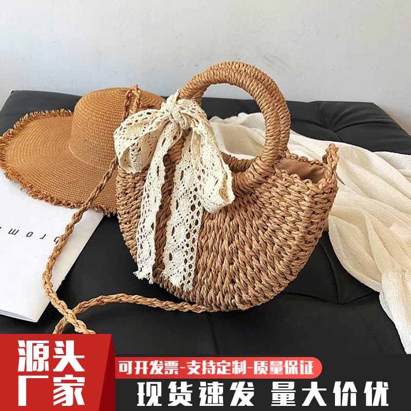 New Straw Basket Bag for Women, Korean Fashion Niche Handwoven Shoulder Crossbody Rattan Gift Grass Woven Bag