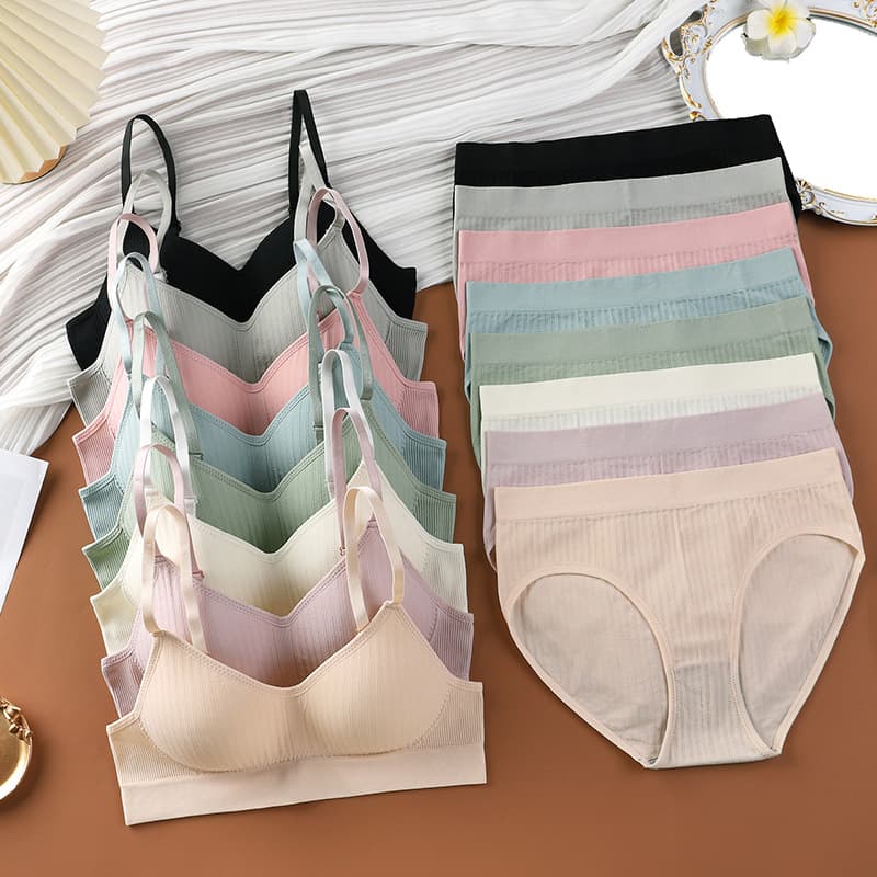 High-Waist High-Elastic Triangle Women's Underwear No Steel Ring Breathable Comfortable Nylon Anti-Sagging Bra Set Seamless