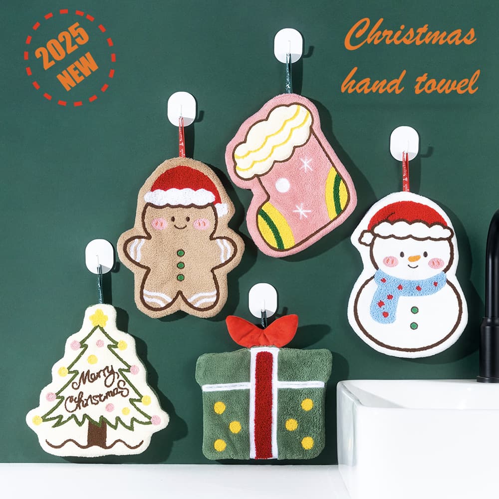 Coral Fleece Christmas Hand Towel, Hanging Kitchen Bathroom Quick-Dry Towel, Cross-Border Wholesale