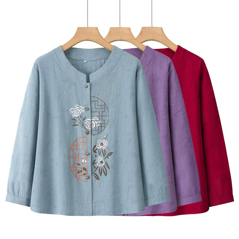 Middle-aged and elderly mothers long-sleeved shirts pure cotton printed festive grandma wear spring and autumn cardigans for the elderly new women's shirts