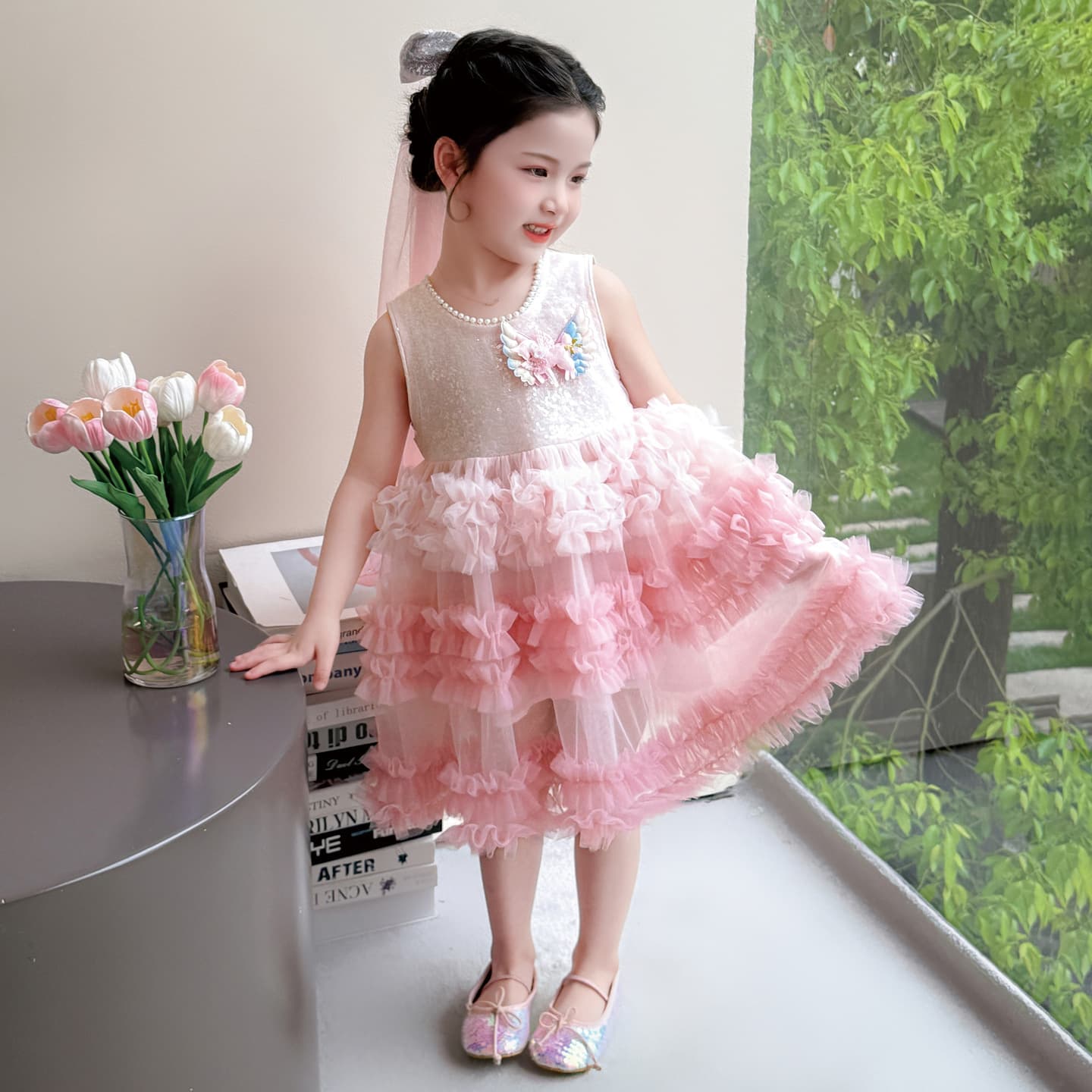 Girls Summer Dress 2026 New Gradient Princess Dress Children Mesh Skirt