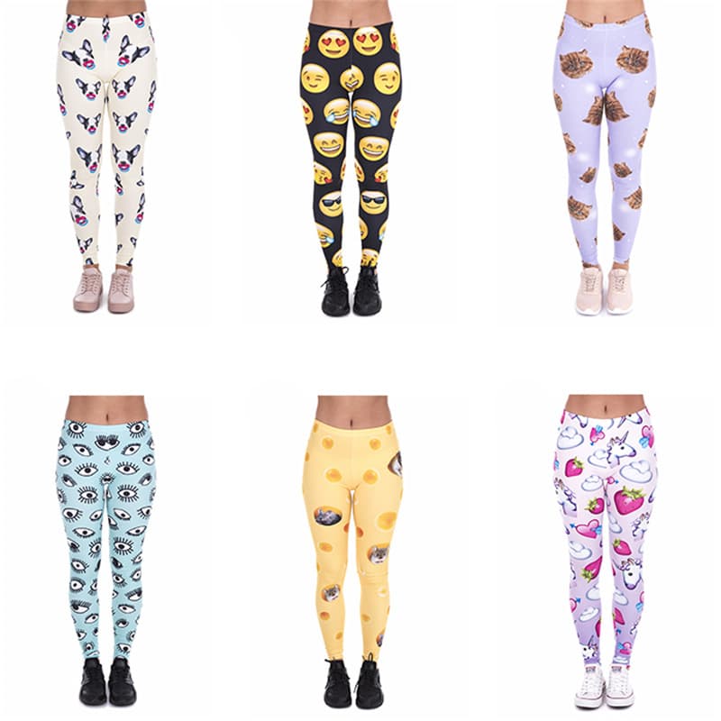 Unicorn Cartoon Emoji Print Capri Pants High Waist Sports Yoga Plus Size Leggings Women's Leggings for Export
