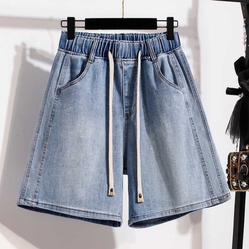 Actual photo plus-size denim quarter-length shorts, summer casual, slightly stretchy, versatile wide-leg denim shorts
