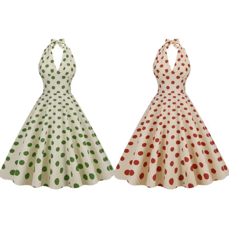 2023 Amazon Cross-border Best-selling Hot Item Halter Neck Polka Dot Print Dress