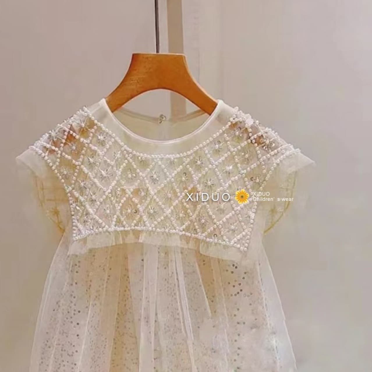 Quality Original Spring/Summer Children's Korean-Style Tulle Pearl Collar Princess Dress Fashionable Tulle Dress