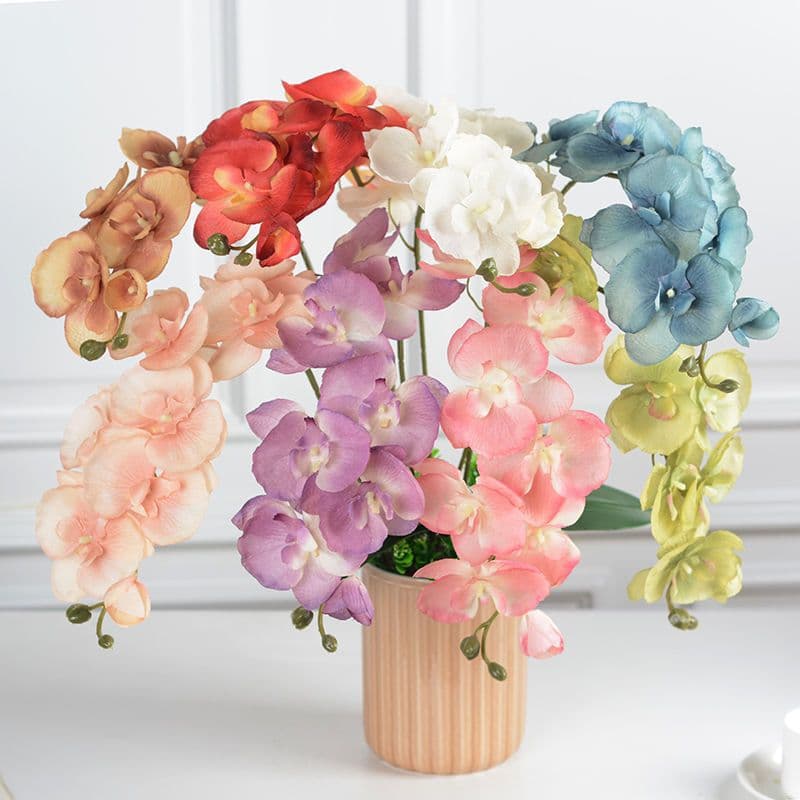 Single Stem 8 Head Autumn Phalaenopsis Artificial Flowers Hotel Wedding Decoration Home Decor Export