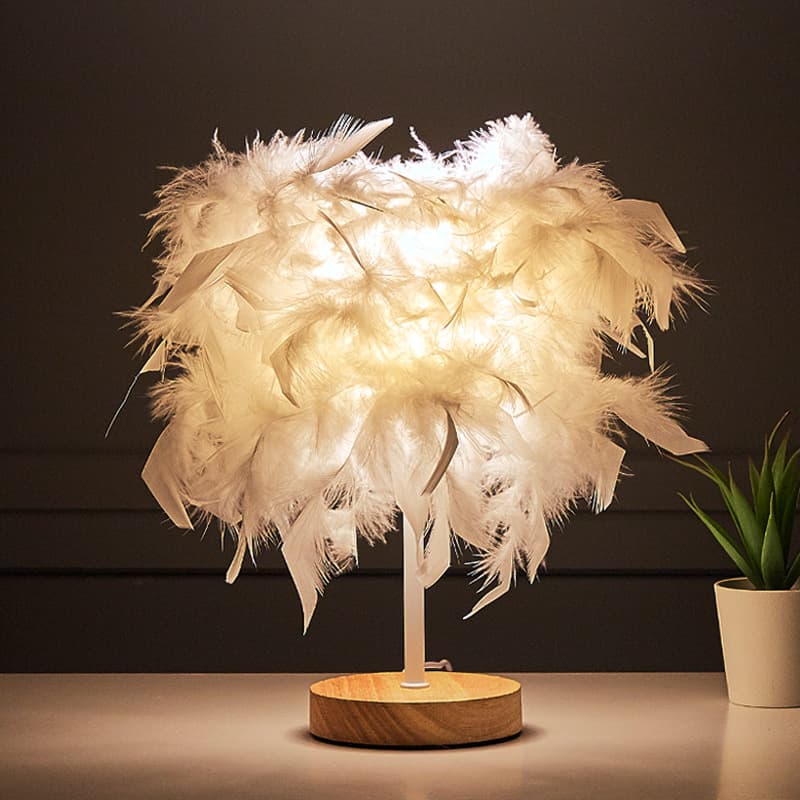 Nordic Creative Feather Lamp Luxury Minimalist Bedroom Decor Girls Heart Bedside Lamp Night Light Plug-In Power Supply Decoration