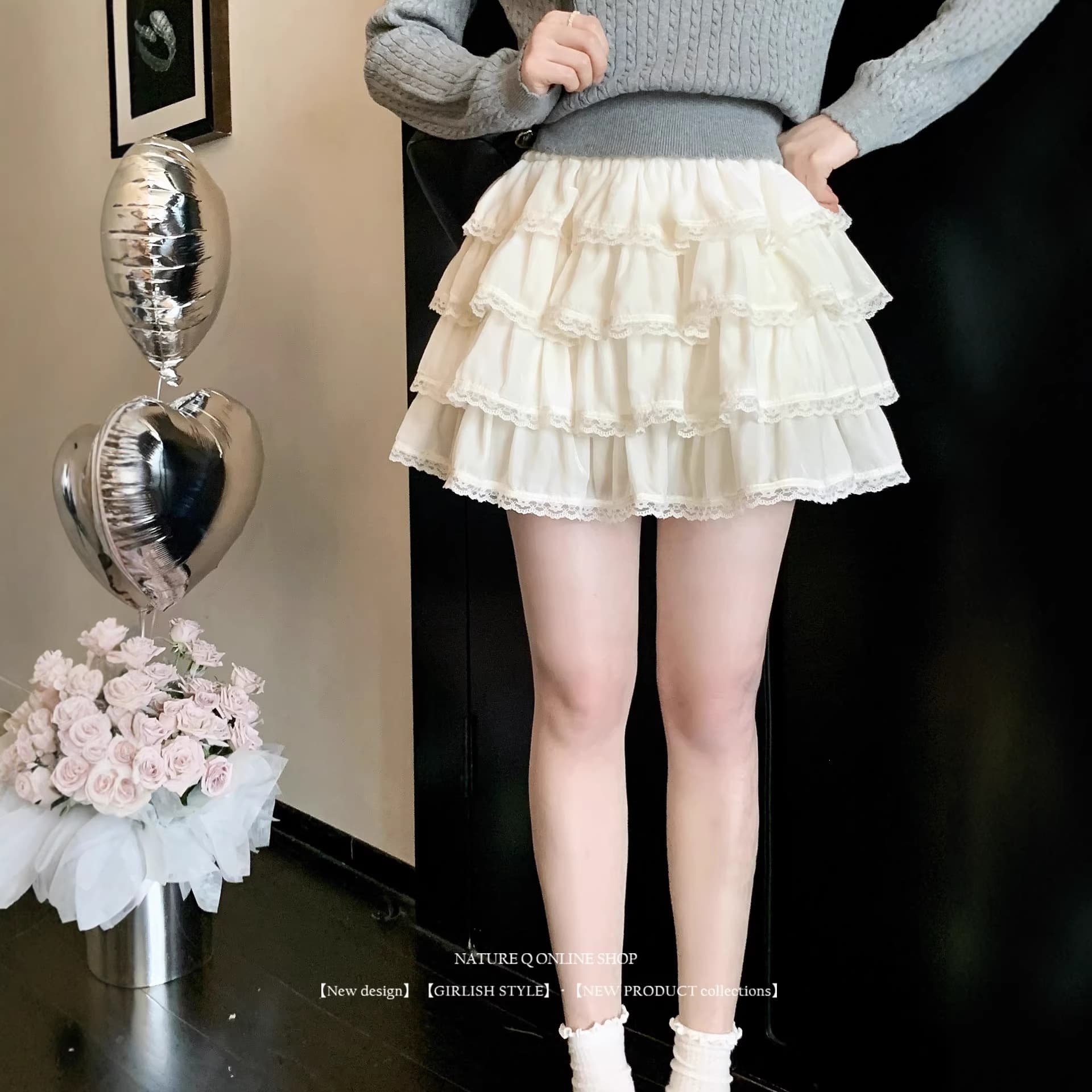 Yang Xiaojuan Sweet Velvet Cake Skirt Lace Short Skirt Autumn/Winter High-Waist A-line Half Skirt Puffy Skirt Pants