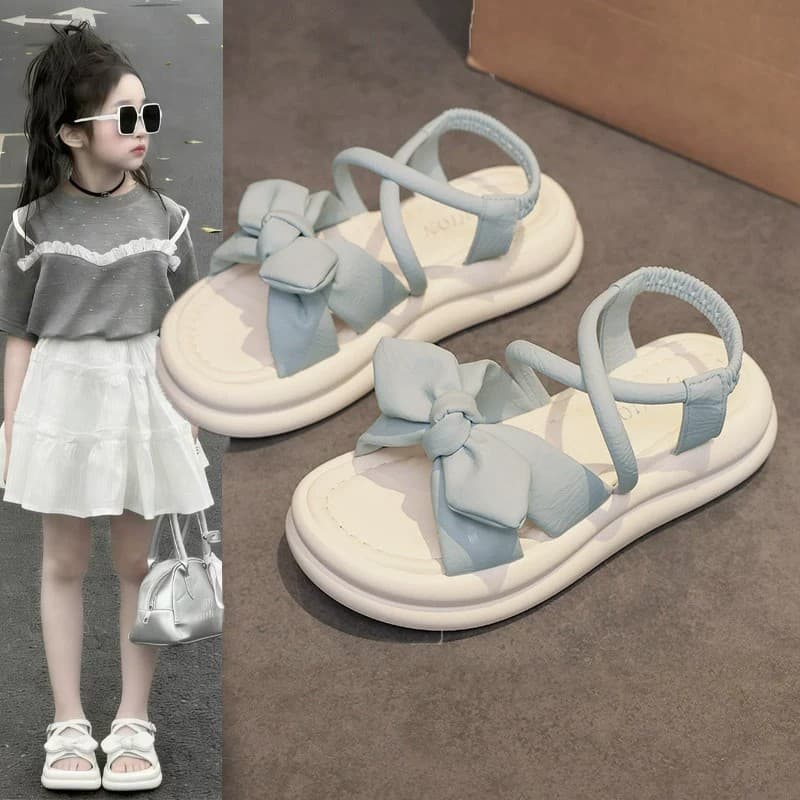 Student Sandals with Bow Summer Casual Lightweight Princess Shoes for Big Kids Soft Sole Stylish Girls Shoes to Match Dresses