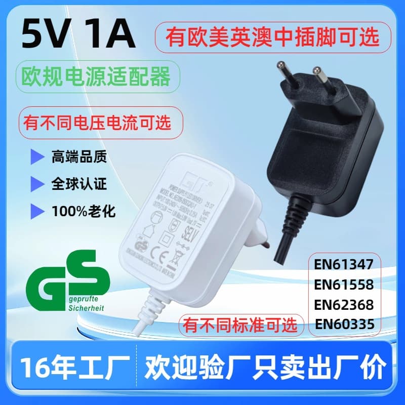 5V1A European power adapter 5W GS certified indoor switching power supply IP20 transformer
