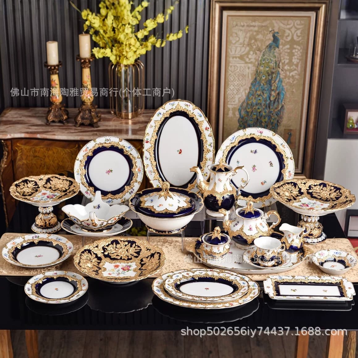 European Mason-style porcelain gold-plated soup bowl salad bowl gravy bowl fruit plate oval plate tray plating decorative dinner plate