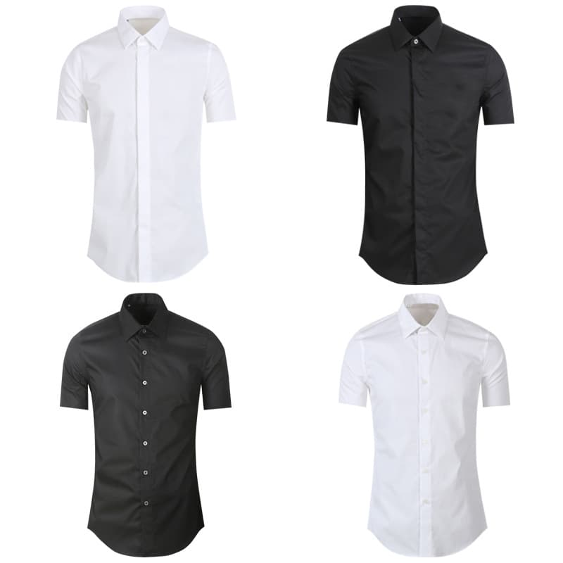 Men's Short Sleeve Shirt Fashion Slim Fit Black and White Plus Size Shirt Drop Shipping