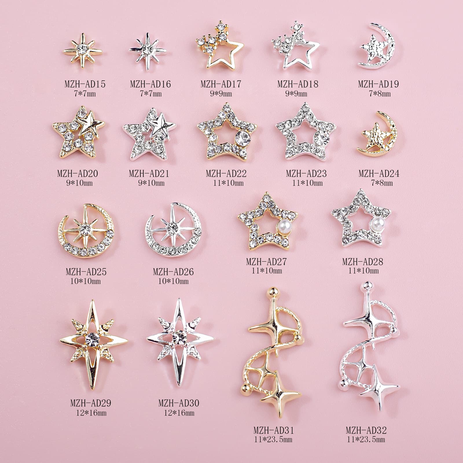 Metal five-pointed star nail art jewelry diy hollow three-dimensional nail accessories alloy star nail art diamond jewelry wholesale