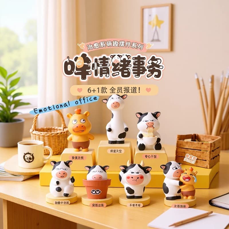 Grassland Cow Blind Box Figurine - Internet Viral Ugly-Cute Plush Toy Expression Cow Office Desk Decoration Small Gift