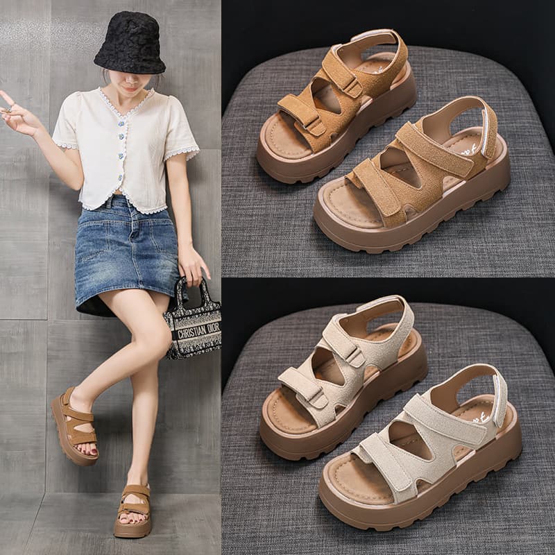 French-Style Elevated Thick-Soled Birkenstock Sandals for Women, Spring Outfit with Dresses, Trendy New Korean Roman Wedge Heels