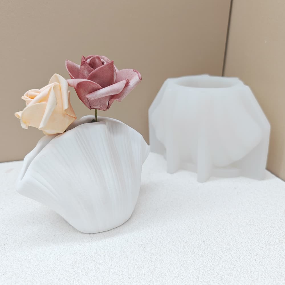 Narrow Mouth Hollow Vase Silicone Concrete Mold Shell Shape Dried Flower Arrangement Art Decoration Vase Mold