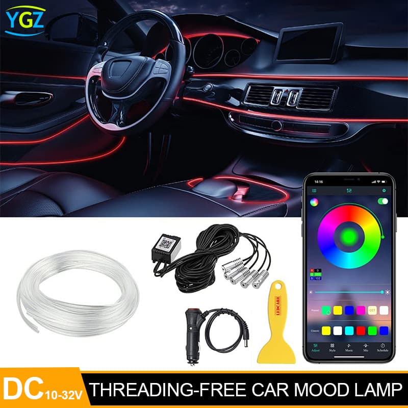 Wireless Remote Control Car Modification LED Light Guide Atmosphere Lamp Seven-Color Cold Light Strip Interior Color-Changing Decorative Light