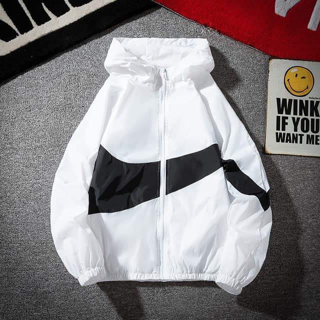 Summer Check Sun Protection Jacket Men's New Fashion Color Block Long Sleeve Hooded Coat Sunscreen