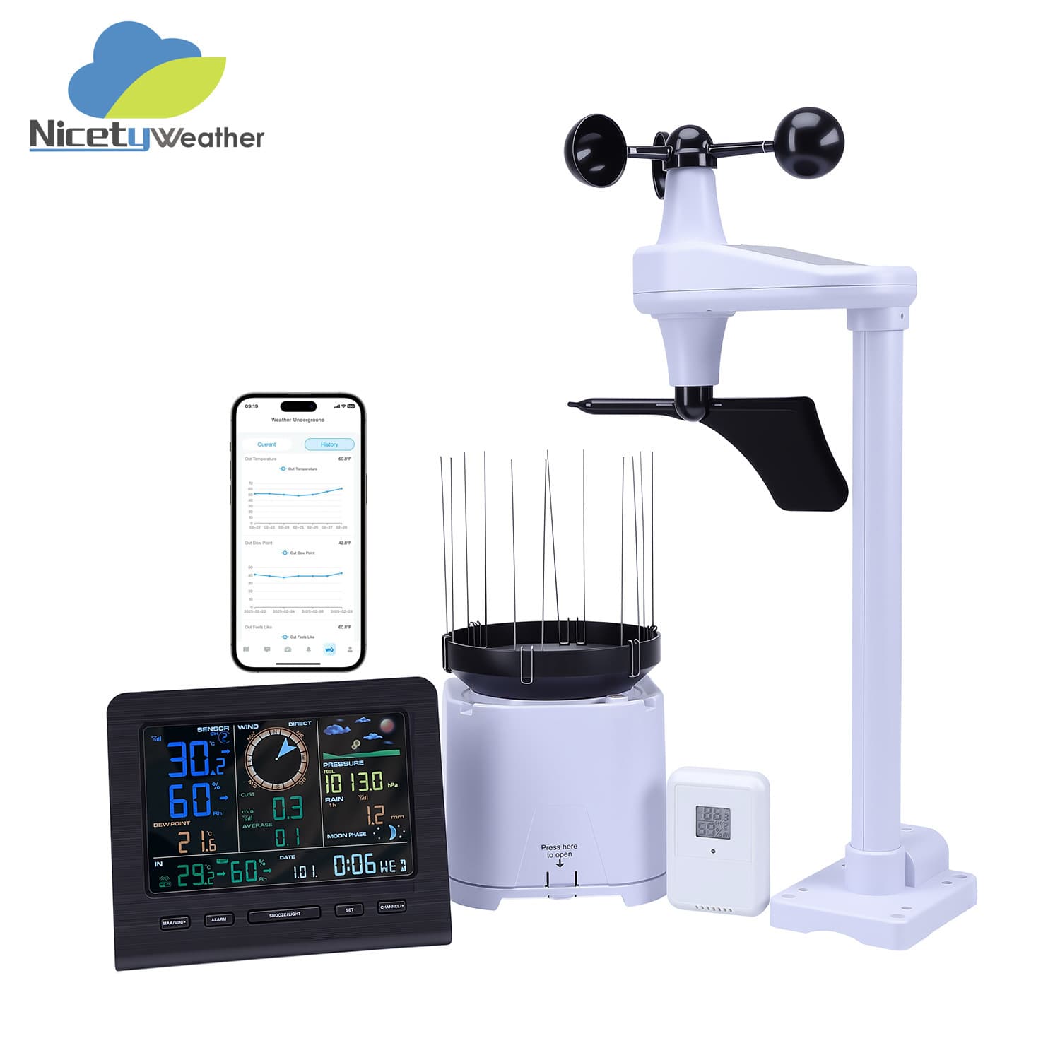 WiFi Wireless Weather Station | Independent Rainfall Monitoring + Wind Speed/Wind Direction/Thermometer Hygrometer Weather Forecast Smart