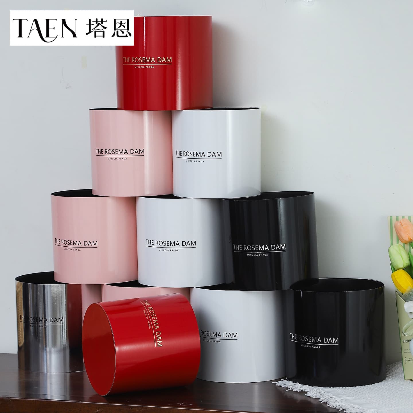Waterproof Lidless Oscar Hug Bucket Flower Bouquet Gift Bucket Set Four Round Gift Box DIY Flower Arrangement Bucket Packaging Box