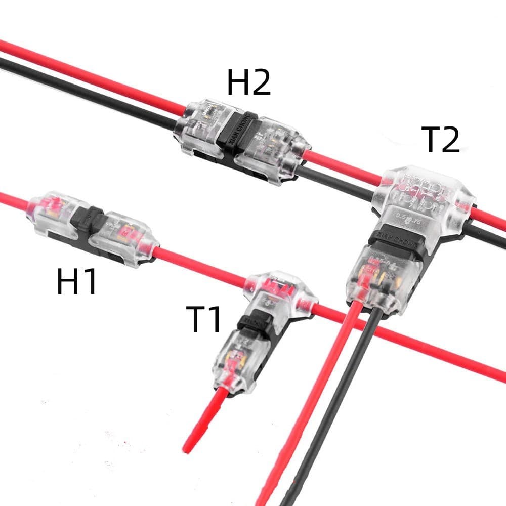 T-Shaped Transparent Wire Connector T2 H2 T1 H1 D2 LED Strip No-Stripping Connector Quick Wiring Terminal