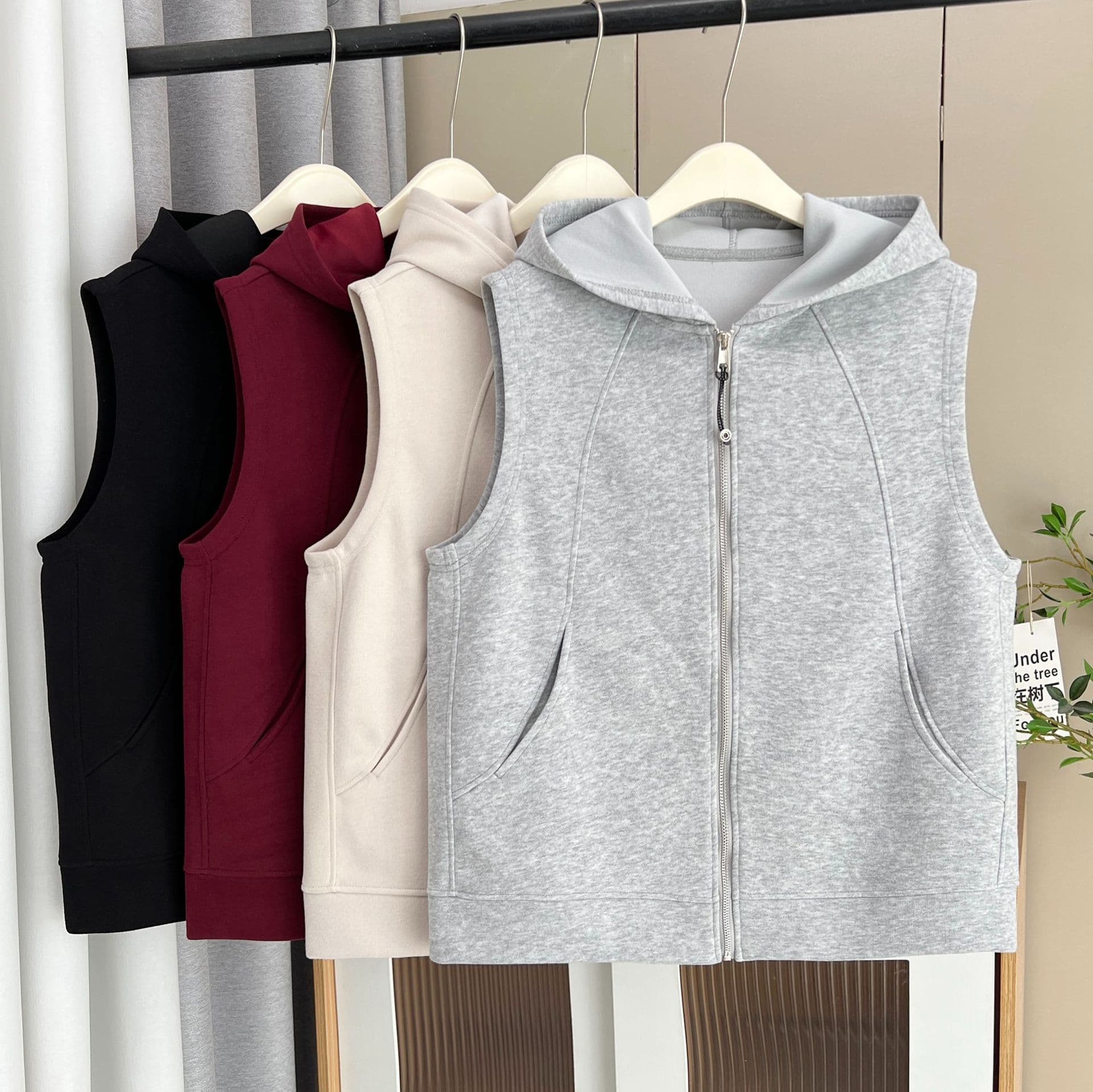 Early Autumn Plus Size New 200kg Fat Sister Simple Solid Color Hooded Vest Women's Casual Sleeveless Hoodie 8038