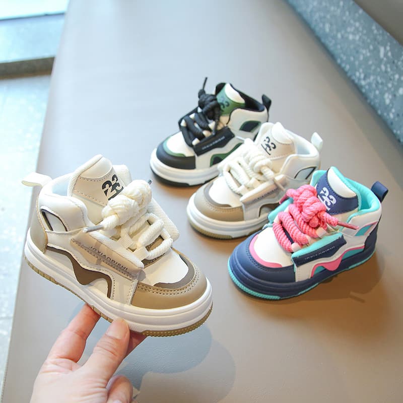 Children's Sports Shoes 2024 Spring Casual High-top Board Shoes for Boys Girls Bread Dopamine Baby Dad
