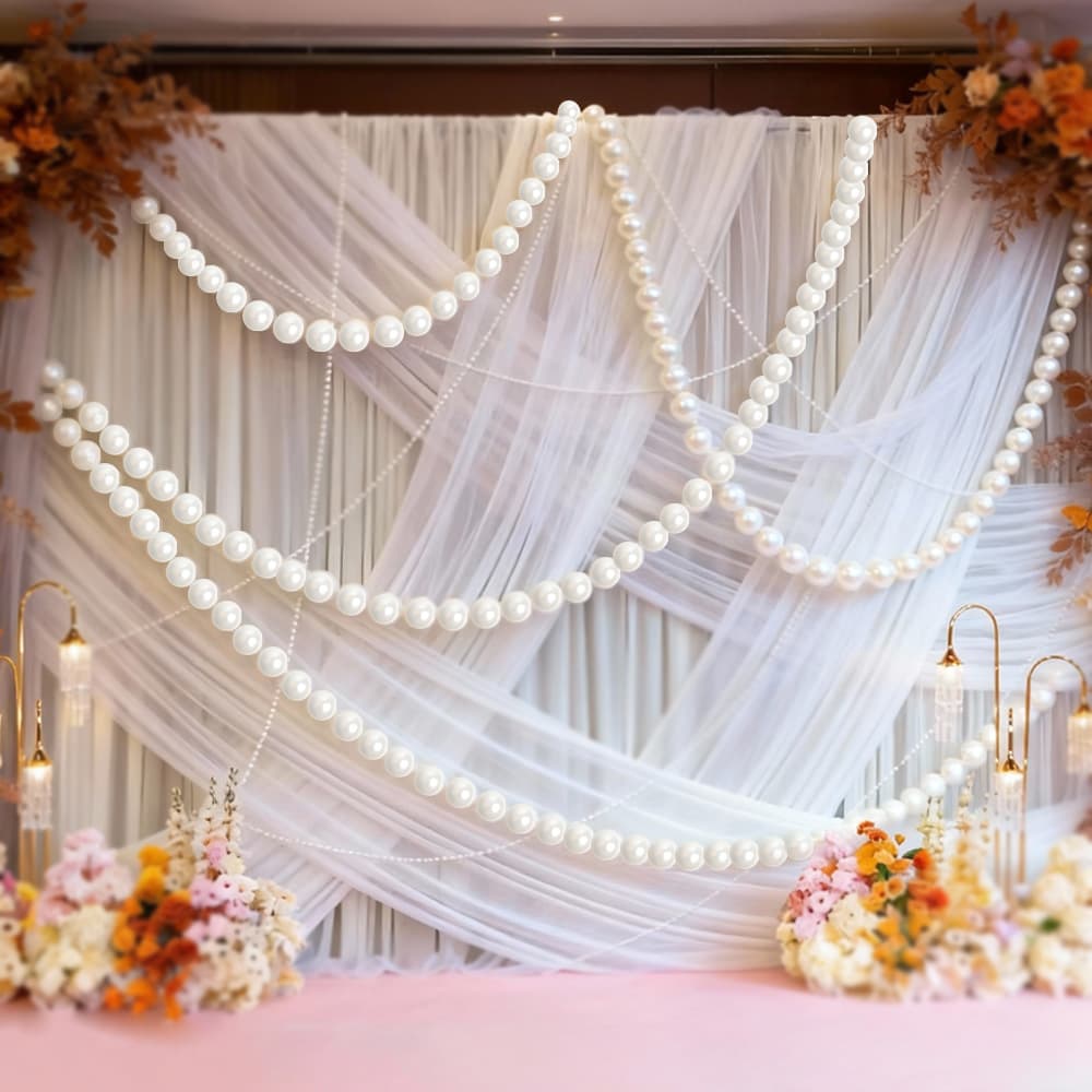 Simulated large pearl string wedding stage background decoration pendant shop annual meeting celebration layout white round beads hanging string
