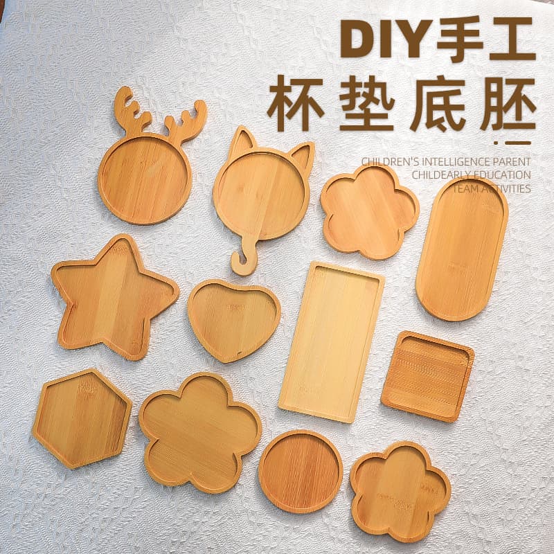 Bamboo Coaster Placemat Creative DIY Craft Material Base for Children's Tray Mosaic Making Square Round