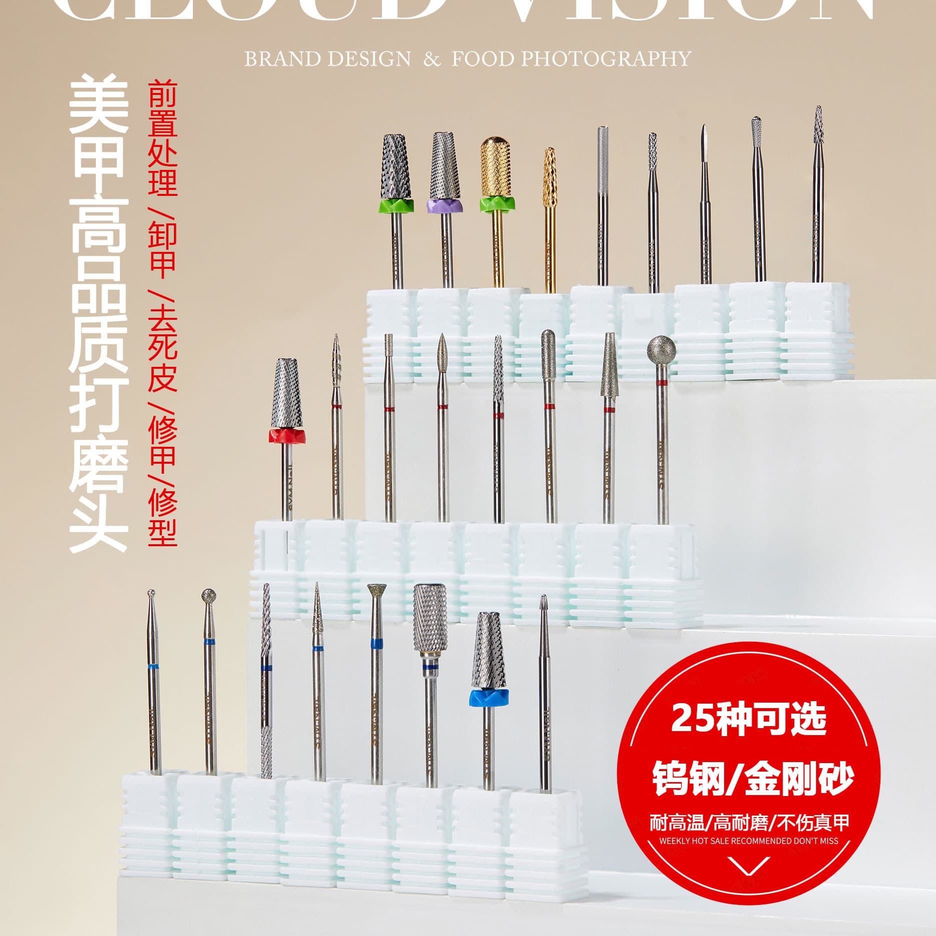 Tungsten Steel Russian-Type Nail Drill Bit for Nail Grinding Machine, Nail Removal, Spherical Pre-Treatment to Remove Dead Skin, Five-in-One Drill Bit