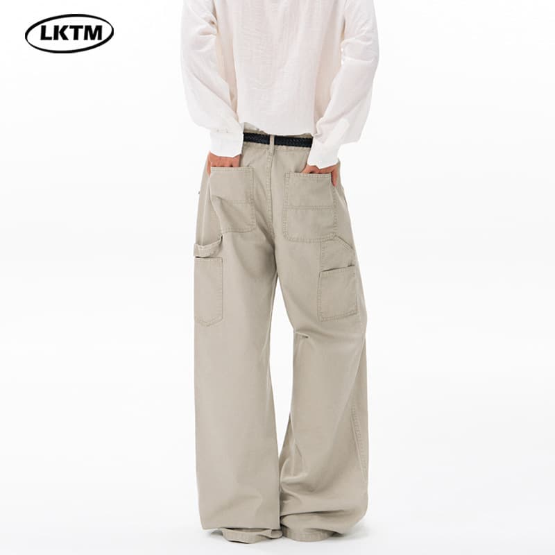 LKTM Men's Clothing Retro distressed design beaded canvas cotton logging overalls for men and women loose slimming casual trousers