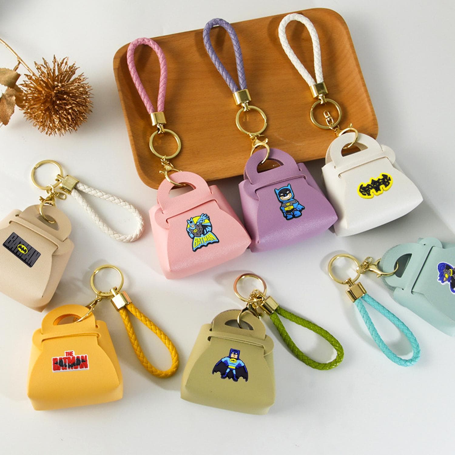 Batman Mini Coin Purse Shein Woven Rope Pendant Gift Cartoon Cute Leather Keychain Multicolor