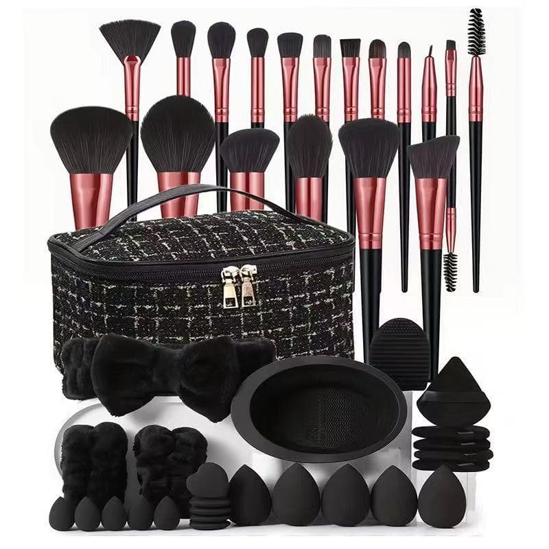 44-Piece Makeup Tool Set: Small Fragrance Style Makeup Bag, Brush Set, Portable Travel Toiletry Kit with Powder Puff