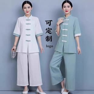Chinese Zen Women's Clothing Tea Ceremony Outfit Cotton Linen Zen Practice Suit Tai Chi Suit Yoga Suit Improved Professional Set