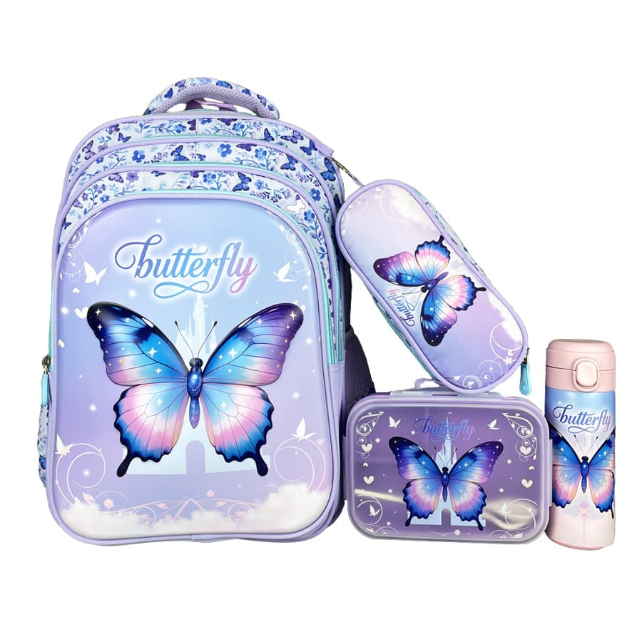 2026 Hot-Selling Student Backpack 4-Piece Set with Trolley, Cartoon 18-Inch Backpack, Lunch Box, Pencil Case, and Water Bottle