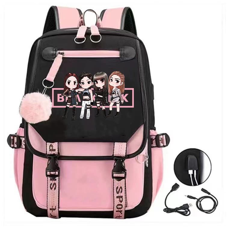 Korean girl group Kim Ji Soo Kim Jenny Park Chae Young printed schoolbag backpack large capacity USB interface student