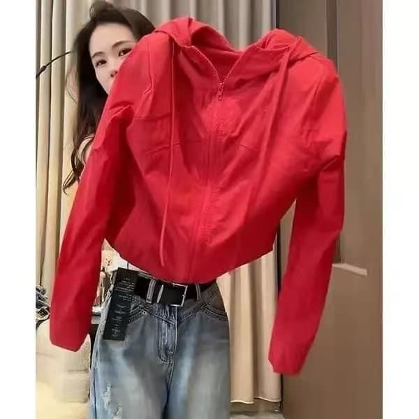 2026 Summer New Casual Slim-Fit Sun Protection Hoodie for Women, Trendy Hot-Selling Short Long-Sleeve Jacket, Ice Silk