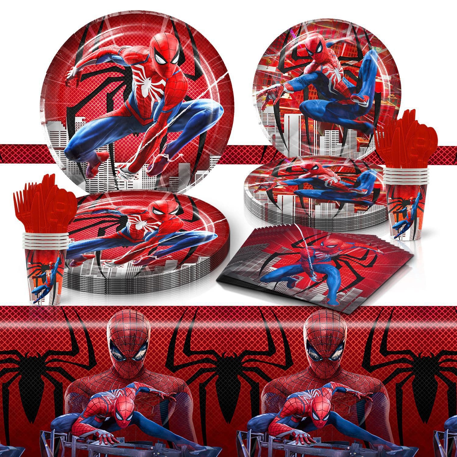 Cross-Border Spider-Man Themed Children's Birthday Party Supplies Disposable Tablecloth Paper Cups Paper Plates Paper Towels Balloons