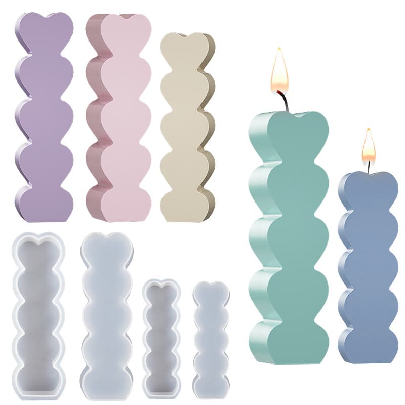 Five-link Love Heart Candle Mold Diy Crystal Drip Glue Large Small Love Heart Connected Shaped Silicone Mold