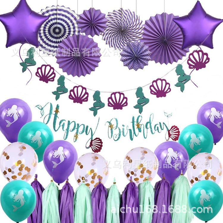 Mermaid Banner Theme Birthday Party Happy Birthday Letter Garland Holiday Celebration Banner